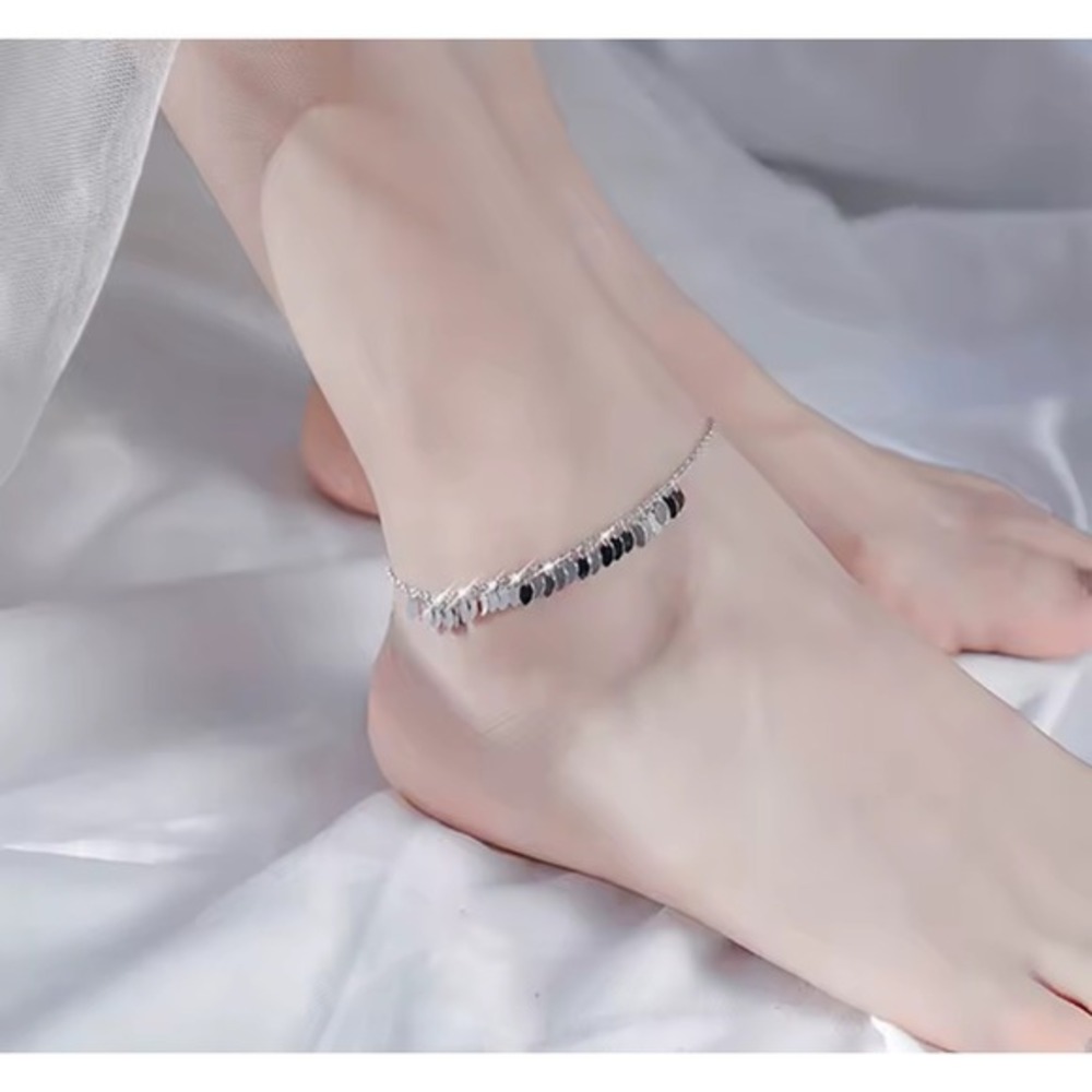 NEW SPARKLING SILVER ANKLE BRACELET, 925‎ STERLING SILVER ANKLET, BOHO ANKLET